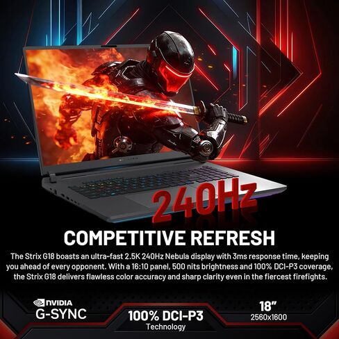 ASUS ROG Strix G18 18" 2.5K 240Hz Gaming Laptop, Intel Ultra 9 275HX, NVIDIA GeForce RTX 5060, 64GB DDR5, 5TB Storage (4TB SSD&1TB Docking Station Set), Backlit Keyboard, Wi-Fi 7, Win 11 Pro, Gray in Kuwait