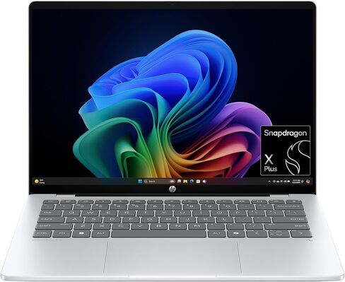 HP OmniBook 5 14 inch Next Gen AI PC, 2K Touchscreen, Snapdragon X Plus X1P- 42-100, 16 GB RAM, 512 GB SSD, Qualcomm Adreno GPU, Windows 11 Home, Copilot+ PC, Glacier Silver, 14-he0000nr in Kuwait