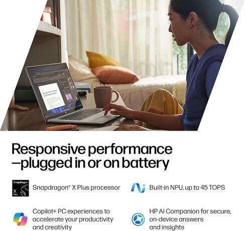 HP OmniBook 5 14 inch Next Gen AI PC, 2K Touchscreen, Snapdragon X Plus X1P- 42-100, 16 GB RAM, 512 GB SSD, Qualcomm Adreno GPU, Windows 11 Home, Copilot+ PC, Glacier Silver, 14-he0000nr in Kuwait