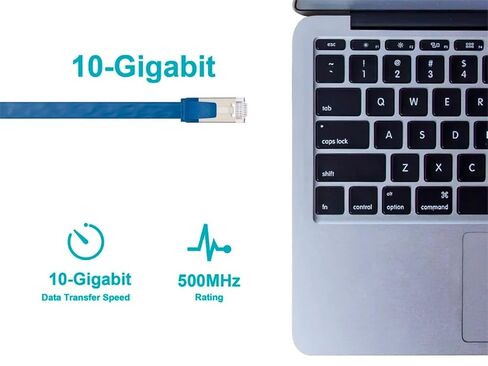 كابل تصحيح Monoprice Cat6A Ethernet - حذاء مسطح نحيف U/FTP 30AWG مصبوب بطول 50 قدم أزرق in Kuwait