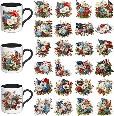 24 PCS a Colorful July 4th UV DTF Cup Wrap,High Viscosity Transfer Stickers for Smooth Stainless Glass Ceramic Water Bottles Laptops Mug in Kuwait