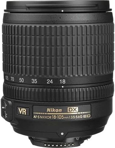 حزمة عدسة Nikon AF-S DX NIKKOR مقاس 18-105 مم f/3.5-5.6G ED VR طراز الولايات المتحدة الأمريكية (2179) مع حافظة عدسة مبطنة + طقم مرشح ماكرو + فلاتر عدسات UV وCPL وFL + غطاء توليب + حافظة غطاء العدسة + مجموعة تنظيف in Kuwait