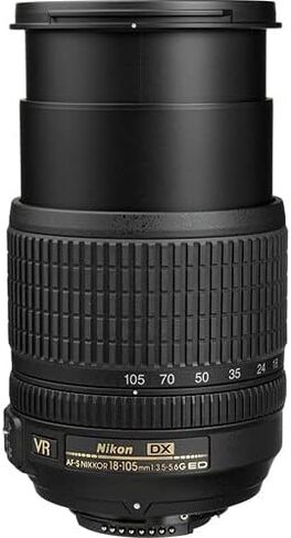 حزمة عدسة Nikon AF-S DX NIKKOR مقاس 18-105 مم f/3.5-5.6G ED VR طراز الولايات المتحدة الأمريكية (2179) مع حافظة عدسة مبطنة + طقم مرشح ماكرو + فلاتر عدسات UV وCPL وFL + غطاء توليب + حافظة غطاء العدسة + مجموعة تنظيف in Kuwait