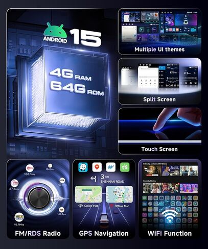 4G+64G 7 بوصة راديو ستيريو للسيارة Toyota 4Runner 2002-2009/Tundra 2003–2006/Corolla 2003–2008/Sequoia 2003-2007، شاشة IPS تعمل باللمس/Android 15/Wireless CarPlay/Android Auto/GPS/WiFi/كاميرا احتياطية in Kuwait