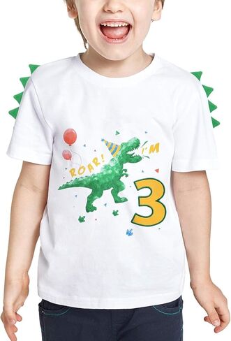 WAWSAM 3rd Birthday Boy Shirt - Embroidered Dinosaur Birthday Party Outfit for 3 Year Old Toddle in Saudi Arabia