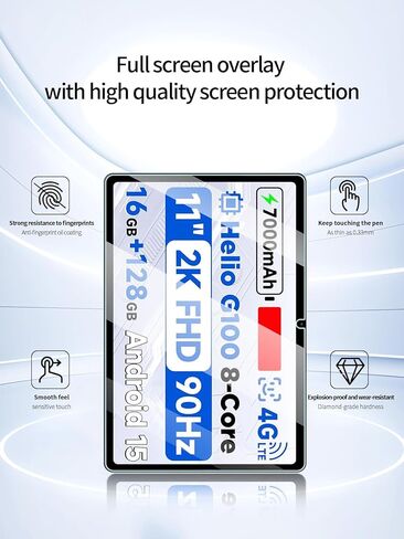 واقي شاشة لجهاز BNCF Bpad 11 Android 15 مقاس 11 بوصة، مضاد للخدش بصلابة 9H حساسة للمس، حواف مستديرة 2.5D خالية من الفقاعات، سهلة التركيب، عبوتان. in Kuwait