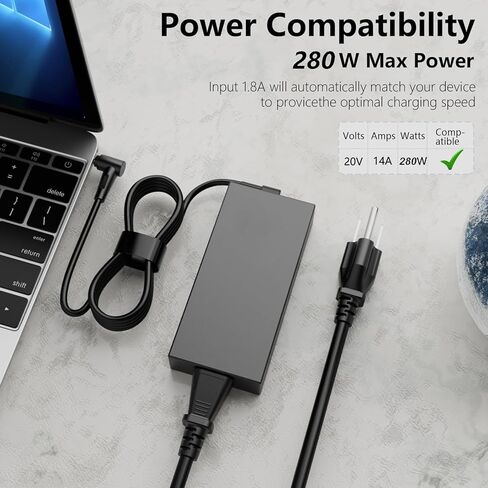280W Laptop Charger Compatible with Asus ROG Strix G18 G17 G16 G15 G814 G713 G614 G513 Scar 15 17 G532L G533Z G732L G733Z ADP-280EB B 20V 14A Power Supply Adapter in Kuwait
