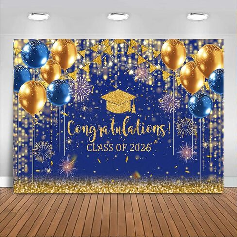 Mocsicka 7x5ft Graduation Backdrop Class of 2026 Blue and Gold Graduation Decorations 2026 Congrats Grad School Class Banner Photo Booth Props in Kuwait