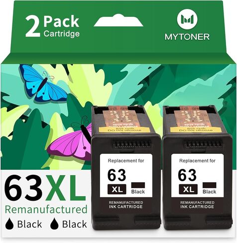 خرطوشة حبر سوداء MYTONER 63XL بديلة لحبر HP 63 HP 63XL تعمل لطابعات HP OfficeJet 3830 4650 5255 5258 5200 Envy 4520 4512 4510 DeskJet 1112 2130 3630 (عبوتان باللون الأسود) in Kuwait