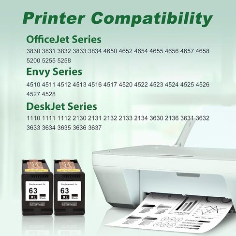 خرطوشة حبر سوداء MYTONER 63XL بديلة لحبر HP 63 HP 63XL تعمل لطابعات HP OfficeJet 3830 4650 5255 5258 5200 Envy 4520 4512 4510 DeskJet 1112 2130 3630 (عبوتان باللون الأسود) in Kuwait