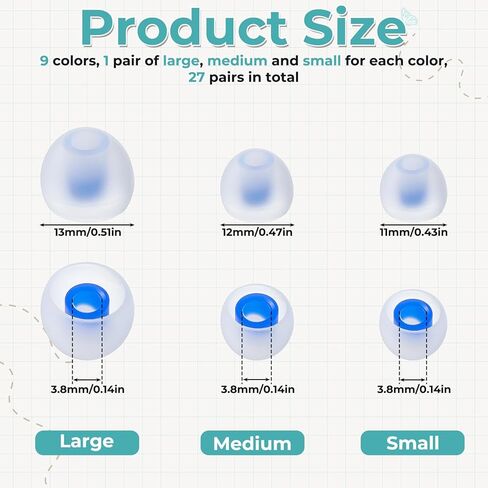 Earbud Replacement Tips 54Pcs, S+M+L Earbud Tips Covers Colorful Ear Bud Rubber Tip Silicone Earbuds Cap Replacement Pieces Headphone Covers Fit Most in-Ear Earbuds (Inner Hole 3.8Mm -5.1Mm) in Kuwait