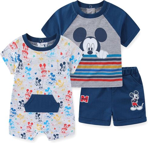 Disney Mickey Mouse Boys T-Shirt, Shorts and Romper Set for Infant – Grey/White or Navy/Grey in Kuwait