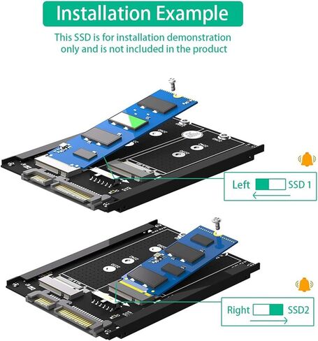 بطاقة SSD مزدوجة NGFF B M Key M.2 SSD، واجهة 6 جيجابت في الثانية III 2.5 بوصة حاوية محرك أقراص HDD كومبو لـ 2230 2242 2260، ثنائي M2 SSD إلى المحول، محول مفتاح NGFF B in Kuwait
