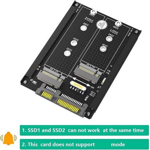 بطاقة SSD مزدوجة NGFF B M Key M.2 SSD، واجهة 6 جيجابت في الثانية III 2.5 بوصة حاوية محرك أقراص HDD كومبو لـ 2230 2242 2260، ثنائي M2 SSD إلى المحول، محول مفتاح NGFF B in Kuwait