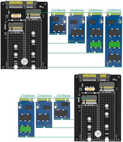 بطاقة SSD مزدوجة NGFF B M Key M.2 SSD، واجهة 6 جيجابت في الثانية III 2.5 بوصة حاوية محرك أقراص HDD كومبو لـ 2230 2242 2260، ثنائي M2 SSD إلى المحول، محول مفتاح NGFF B in Kuwait