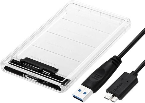 حاوية محرك أقراص ثابتة خارجية USB 3.1 شفافة، حافظة SATA SSD HDD مقاس 2.5 بوصة مع تصميم خالٍ من الأدوات، متوافقة مع محركات الأقراص مقاس 7 مم و9.5 مم in Kuwait
