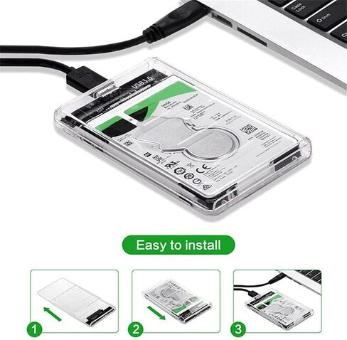 حاوية محرك أقراص ثابتة خارجية USB 3.1 شفافة، حافظة SATA SSD HDD مقاس 2.5 بوصة مع تصميم خالٍ من الأدوات، متوافقة مع محركات الأقراص مقاس 7 مم و9.5 مم in Kuwait