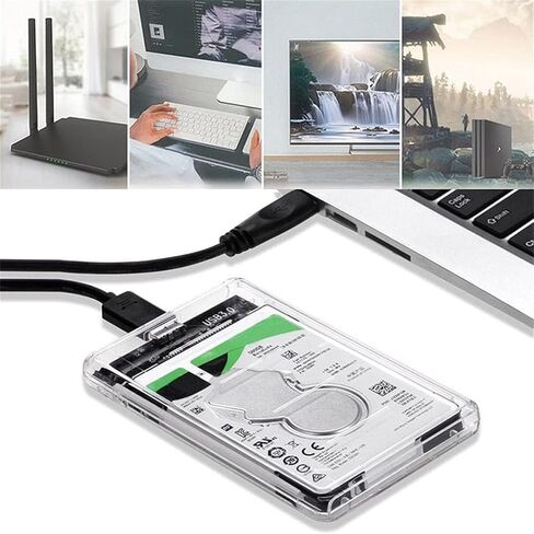 حاوية محرك أقراص ثابتة خارجية USB 3.1 شفافة، حافظة SATA SSD HDD مقاس 2.5 بوصة مع تصميم خالٍ من الأدوات، متوافقة مع محركات الأقراص مقاس 7 مم و9.5 مم in Kuwait