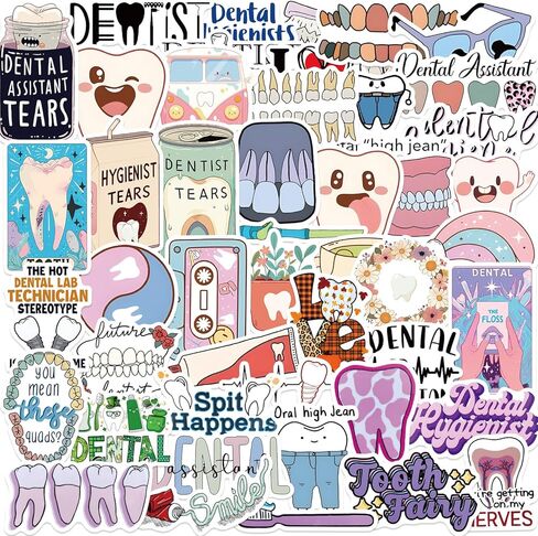 50 Dentist Stickers - Cute Funny Vinyl Stickers for Water Bottles, Laptops, Phone Cases, Skateboards, Car Decals, Waterproof in Kuwait