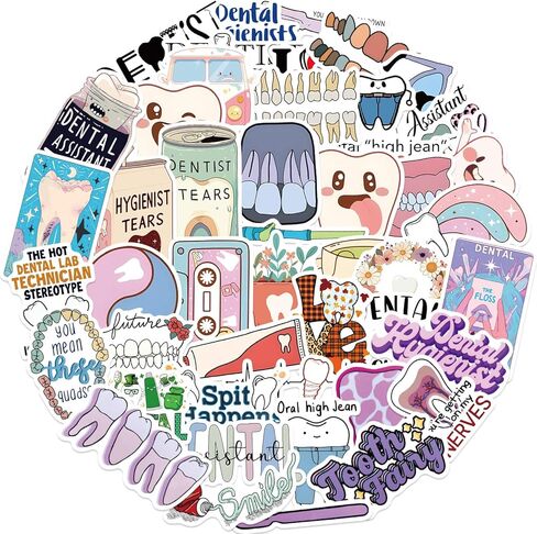 50 Dentist Stickers - Cute Funny Vinyl Stickers for Water Bottles, Laptops, Phone Cases, Skateboards, Car Decals, Waterproof in Kuwait