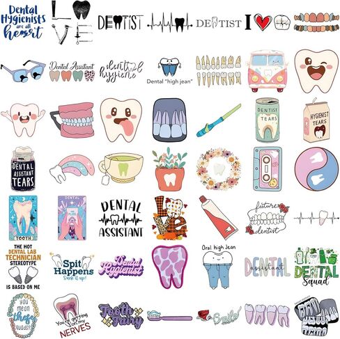 50 Dentist Stickers - Cute Funny Vinyl Stickers for Water Bottles, Laptops, Phone Cases, Skateboards, Car Decals, Waterproof in Kuwait