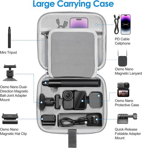 Osmo NANO Carrying Case Portable PU Travel Bag for DJI Nano for Xtra Atto Magnetic Ball Joint Adapter Mount Storage Shoulder Case for DJI OM70 Selfie Stick Accessories(Only Case) in Kuwait