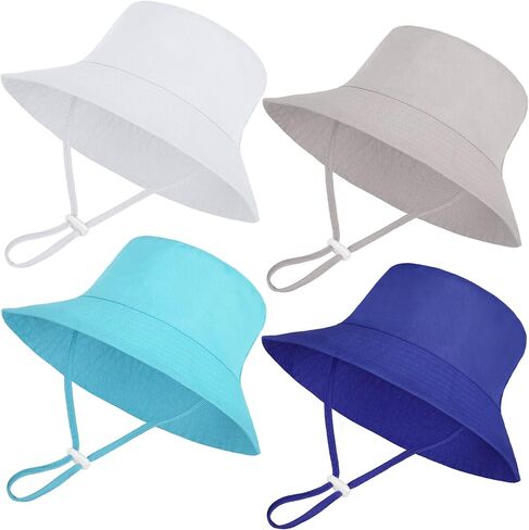 Cooraby 4 Pack Baby Sun Hat Breathable Smile Bucket Hat Toddler Sun Protective Bucket Hat Adjustable Cap for Baby Girl Boy in Saudi Arabia