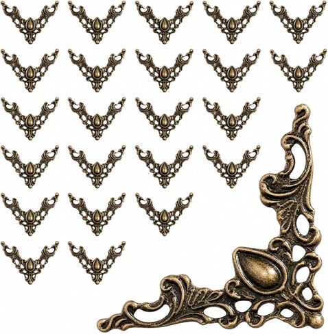 jojofuny 24Pcs Vintage Metal Corner Protectors, 1.7 Inch Antique Bronze Decorative Corner Appliques for Jewelry Box, Wooden Chest, Scrapbook Album, Cabinet, DIY Craft Embellishments in Kuwait