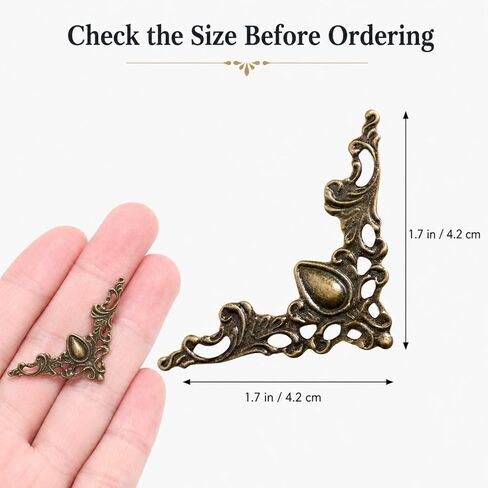 jojofuny 24Pcs Vintage Metal Corner Protectors, 1.7 Inch Antique Bronze Decorative Corner Appliques for Jewelry Box, Wooden Chest, Scrapbook Album, Cabinet, DIY Craft Embellishments in Kuwait
