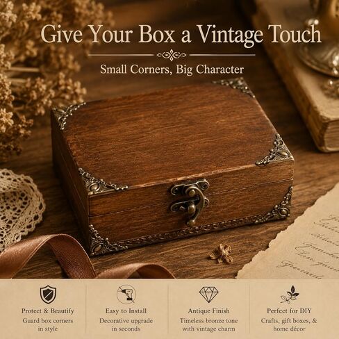jojofuny 24Pcs Vintage Metal Corner Protectors, 1.7 Inch Antique Bronze Decorative Corner Appliques for Jewelry Box, Wooden Chest, Scrapbook Album, Cabinet, DIY Craft Embellishments in Kuwait