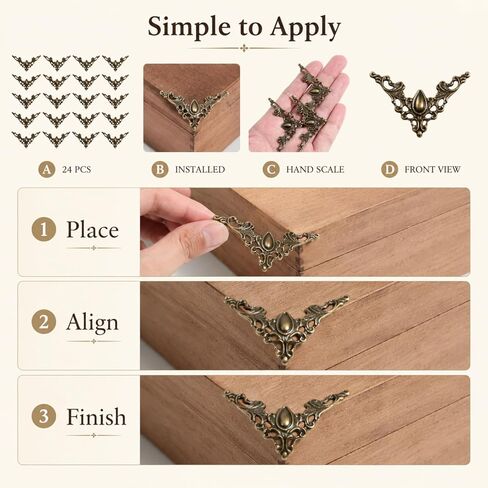 jojofuny 24Pcs Vintage Metal Corner Protectors, 1.7 Inch Antique Bronze Decorative Corner Appliques for Jewelry Box, Wooden Chest, Scrapbook Album, Cabinet, DIY Craft Embellishments in Kuwait