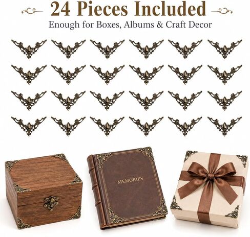 jojofuny 24Pcs Vintage Metal Corner Protectors, 1.7 Inch Antique Bronze Decorative Corner Appliques for Jewelry Box, Wooden Chest, Scrapbook Album, Cabinet, DIY Craft Embellishments in Kuwait