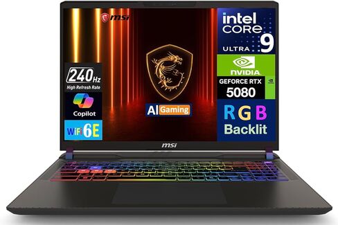 كمبيوتر محمول للألعاب msi Vector AI مقاس 16.0 بوصة WQXGA (Intel Ultra 9-275HX، GeForce RTX 5080 16GB، 16GB DDR5، 1TB SSD، Win 11 Home) (متجدد) in Kuwait