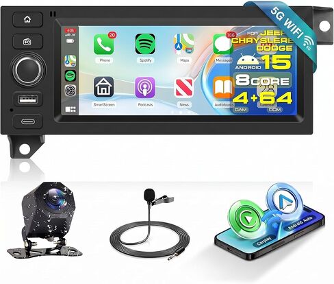 8 Core 4+64G 6.86'' Car Radio for Dodge Ram 1500 94-01,Caravan 84-00,Jeep Grand Cherokee 93-98, Wrangler 97-02,Dakota 87-00,Touchscreen Stereo CarPlay Android Auto GPS BT WiFi FM/RDS Rear View Cam in Kuwait