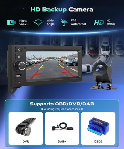 8 Core 4+64G 6.86'' Car Radio for Dodge Ram 1500 94-01,Caravan 84-00,Jeep Grand Cherokee 93-98, Wrangler 97-02,Dakota 87-00,Touchscreen Stereo CarPlay Android Auto GPS BT WiFi FM/RDS Rear View Cam in Kuwait