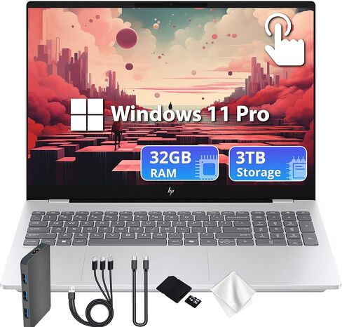 HP OmniBook 7 16" 2K OLED Touchscreen Laptop, Intel Core 9 270H, Intel Graphics, 32GB DDR5, 2TB Storage (1TB SSD+1TB Docking Station), Backlit Keyboard, Number Pad, Wi-Fi 7, Copilot, Win11 Pro, Silver in Kuwait