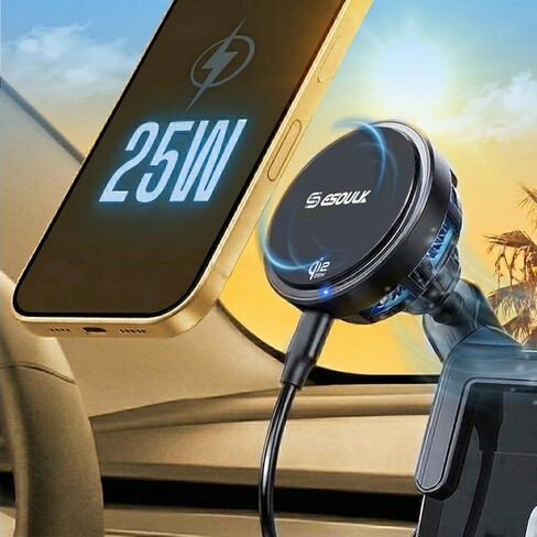 [ترقية 2026] شاحن سيارة لاسلكي سريع Qi2 بقدرة 25 وات لطراز Tesla 3/Y، حامل هاتف مغناطيسي مع مروحة تبريد نشطة، حامل شاشة لوحة القيادة لأجهزة iPhone وAndroid in Kuwait