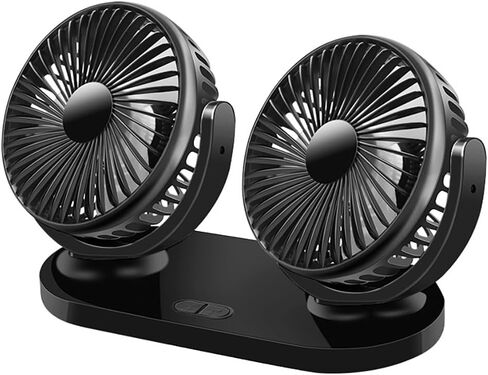 Dual Head Car Fan for Hyundai Ioniq 5 2021-2025 SUV 5-Seater, 3-Speed USB Vehicle Fan Portable Strong Adhesive Mount Auto Cooling Fan,Black-Yellow in Kuwait