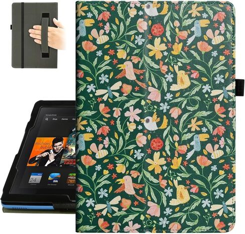 حافظة Fancity for-Amazon Kindle Fire Max 11 الجديدة كليًا (الجيل الثالث عشر، إصدار 2023) مقاس 11 بوصة - غطاء رفيع قابل للطي مع حامل، تنبيه/نوم تلقائي وحزام يد Fire 11 Max، زهور سوداء in Kuwait