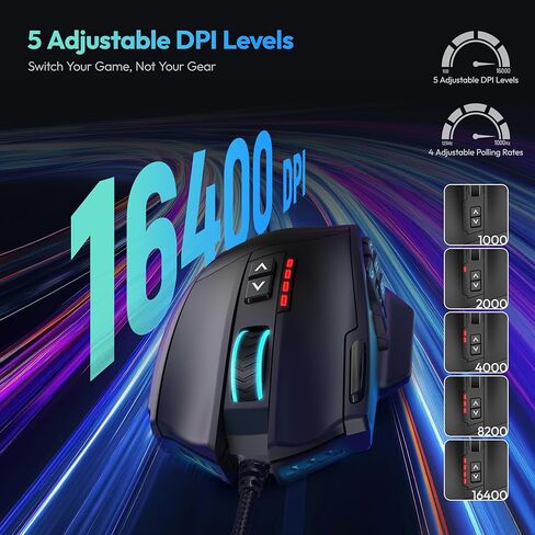 RED SAMURAI Wired Gaming Mouse, MMO Gaming Mouse 16400DPI, 18 Macro Programable Buttons, Ergonomic RGB Wired Mouse with 12 Side Buttons, Weight Adjustable, Stable Grip, Compatible for MMO/FPS/MOBA in Kuwait