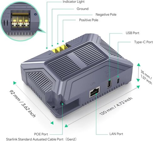 XLTTYWL Starlink PoE Injector، مجموعة محول Starlink Ethernet إلى سلك Ethernet لطبق Starlink Satellite V2 - RJ45، T568B Pinout، 10/100/1000 ميجا بايت / ثانية، -20 إلى +55 درجة مئوية درجة حرارة التشغيل in Saudi Arabia