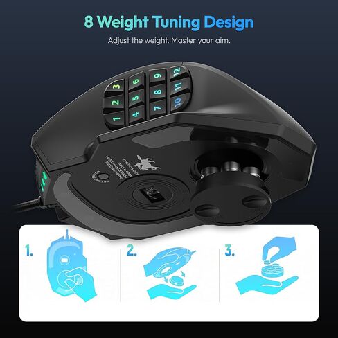 RED SAMURAI Wired Gaming Mouse, MMO Gaming Mouse 16400DPI, 18 Macro Programable Buttons, Ergonomic RGB Wired Mouse with 12 Side Buttons, Weight Adjustable, Stable Grip, Compatible for MMO/FPS/MOBA in Kuwait