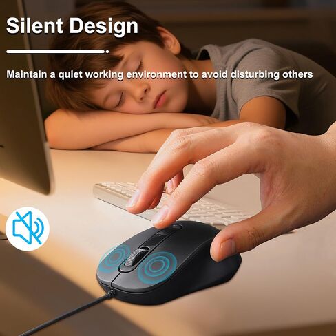 Wired Mouse Portable Small Silent USB-C Mouse with 4.92FT Cable 3 Buttons 2.4GHz Optical Type-C Corded Computer Mice for Laptop PC MacBook Tablet Phone Windows Mac Android Kids Adults Gifts (Black) in Kuwait
