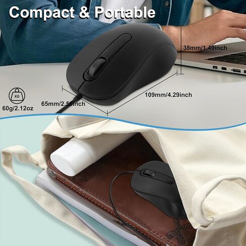 Wired Mouse Portable Small Silent USB-C Mouse with 4.92FT Cable 3 Buttons 2.4GHz Optical Type-C Corded Computer Mice for Laptop PC MacBook Tablet Phone Windows Mac Android Kids Adults Gifts (Black) in Kuwait