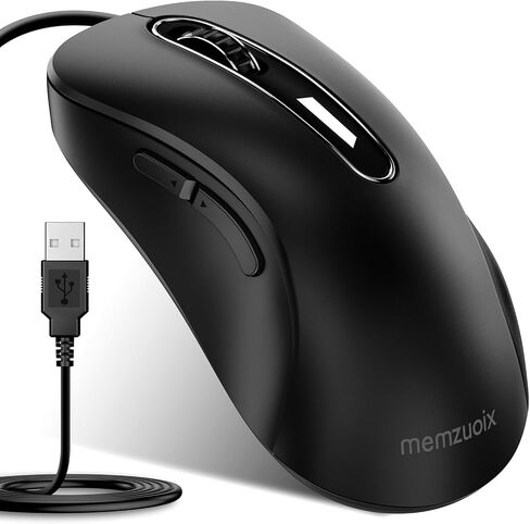 memzuoix 2.4G ماوس لاسلكي + ماوس USB سلكي لأجهزة الكمبيوتر المحمول، سطح المكتب، الكمبيوتر الشخصي، MacBook- 2 حزمة (أسود) in Kuwait