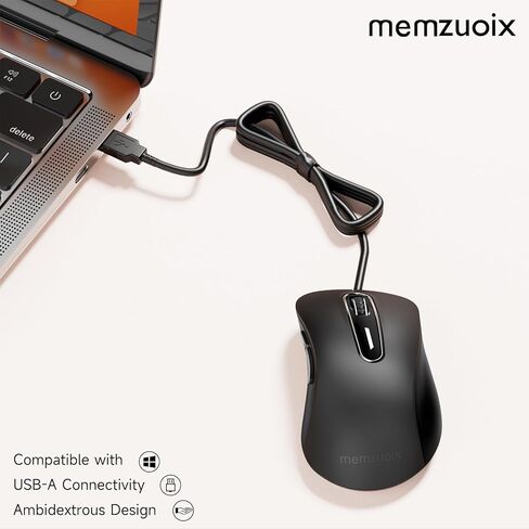 memzuoix 2.4G ماوس لاسلكي + ماوس USB سلكي لأجهزة الكمبيوتر المحمول، سطح المكتب، الكمبيوتر الشخصي، MacBook- 2 حزمة (أسود) in Kuwait