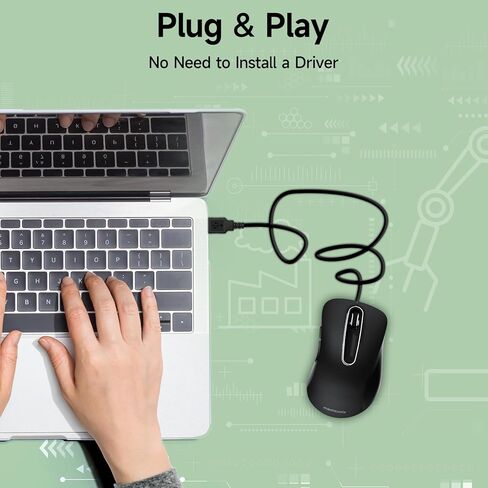 memzuoix 2.4G ماوس لاسلكي + ماوس USB سلكي لأجهزة الكمبيوتر المحمول، سطح المكتب، الكمبيوتر الشخصي، MacBook- 2 حزمة (أسود) in Kuwait