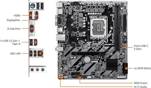 اللوحة الأم GIGABYTE H810M S2H GEN5 Intel LGA 1851 mATX، تدعم Core Ultra (السلسلة 2)، DDR5، 4+1+2 مرحلة طاقة، PCIe 5.0 x16، 1x M.2، USB 3.2 Gen 1، USB-C أمامي 5 جيجابت/ثانية، GbE LAN، PCIe EZ-Latch in Kuwait