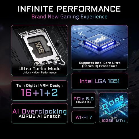 اللوحة الأم GIGABYTE Z890 AORUS Elite Duo X Intel LGA 1851 ATX، تدعم Core Ultra (السلسلة 2)، DDR5، 16+1+2 مرحلة طاقة، 5X M.2، PCIe 5.0، USB4، WiFi 7، 5 جيجابت، EZ-Latch، D5 Bionic Corsa in Kuwait