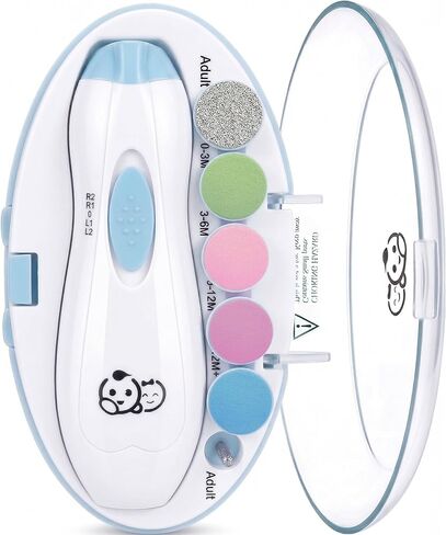 Royal Angels Baby Nail File 21 in 1, Safe Electric Baby Nail Buffer, Extra 13 Replacement Tools, Baby Nail Kit, Baby Nail Trimmer, Newborn Toddler Toes and Fingernails Clipper, Trim and Polish (Blue) in Saudi Arabia